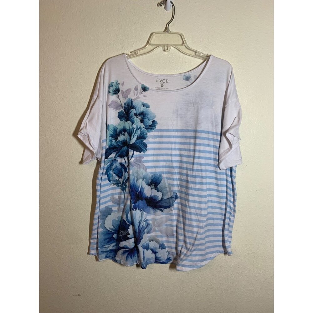 EVCR Evolution and Creation Floral Print T-Shirt Granny Casual Tee Shirt Size 2X